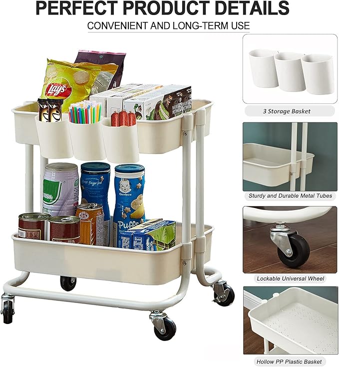 2-Tier Utility Rolling Cart Storage Sofa Side Table - Image 4