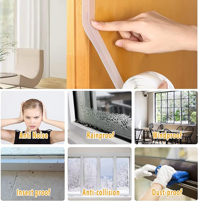28.9 Ft Door Weather Stripping Door Seal Strip Tape, Silicone Door Draft Stopper - Image 3
