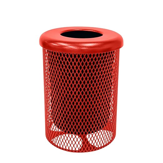 COATEDOUTDOORFURNITURE RFT-RED Heavy Duty 32 Gallon Round Trash Receptacle by CoatedOutdoorFurniture