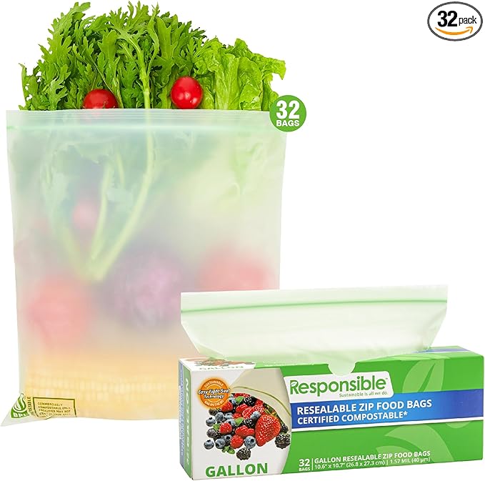 Responsible Products Certified Compostable Large GALLON Resealable Zip Bag by ResponsibleProducts%C2%AE