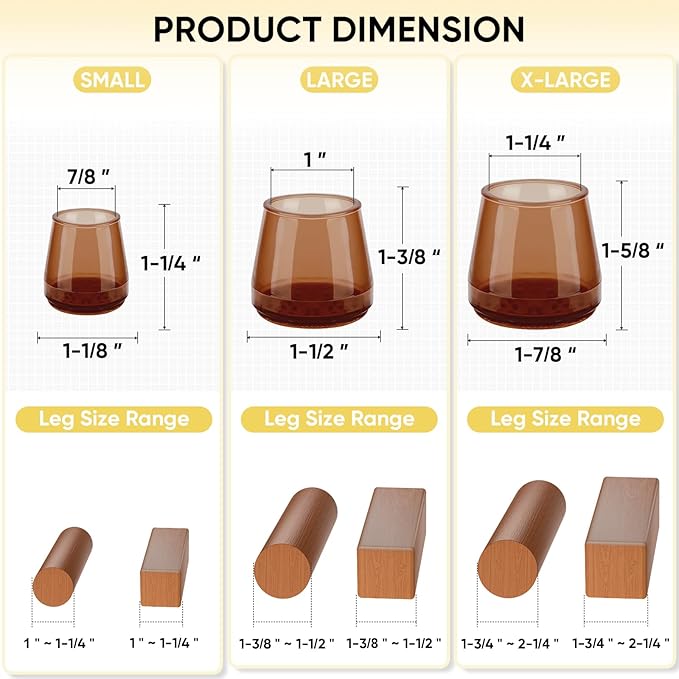 BALEINE 16 Pack Silicone Chair Leg Floor Protectors, Stool Leg Protectors Cap - Image 4