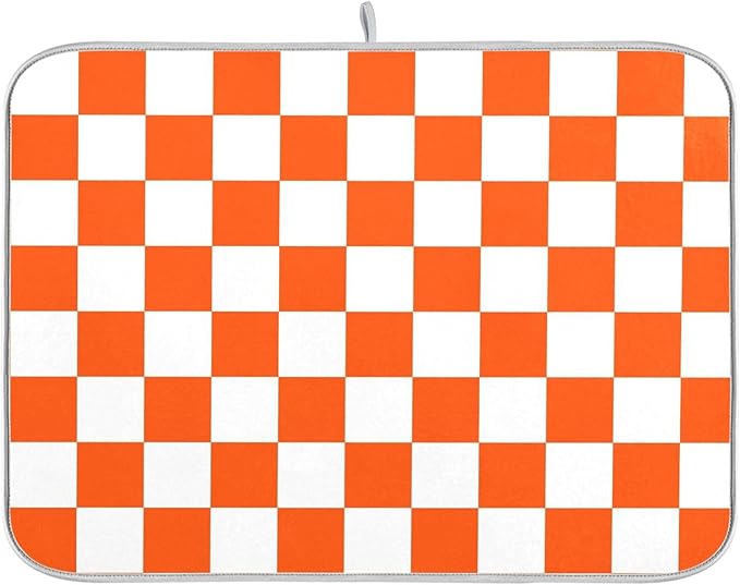 Burnt Orange Chessboard Dish Drying Mat by Wamika