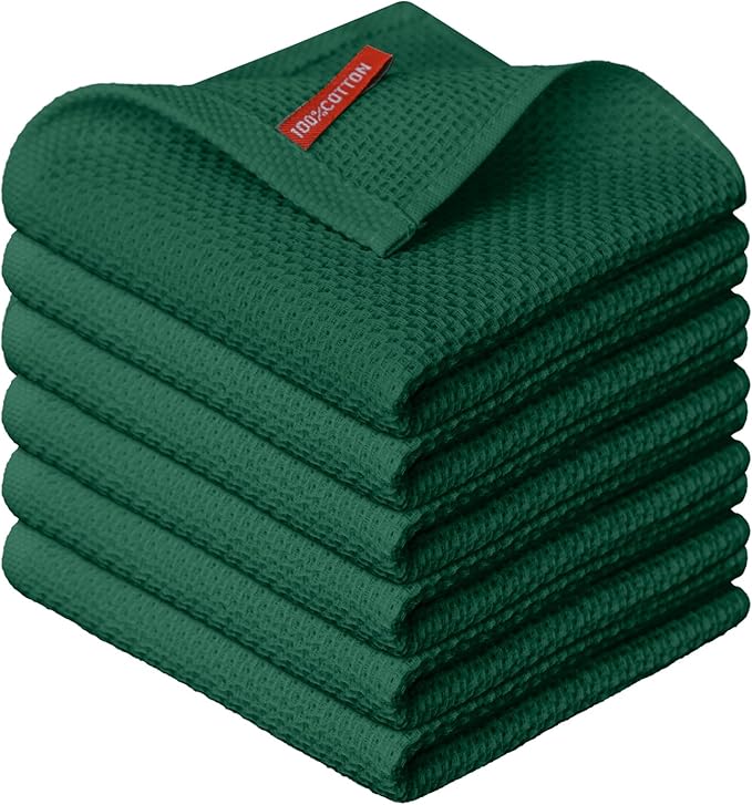 Artoid Mode 100% Cotton Dark Green Waffle Weave Kitchen Dish Cloths, 12x12 Inch by ArtoidMode