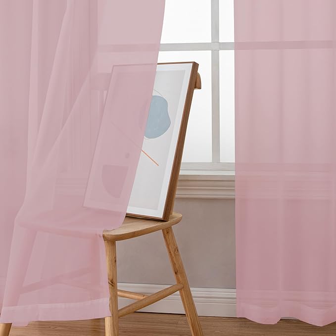 Chyhomenyc Sheer Curtains 45 Inch Long 2 Panels, Short Voile Drapes - Image 2