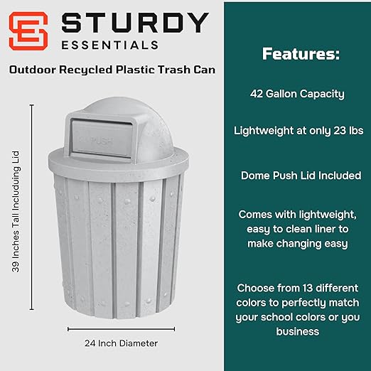 42 Gallon Slated Circle 100% Recycled Plastic Heavy Duty Outdoor Trash Can - Image 2