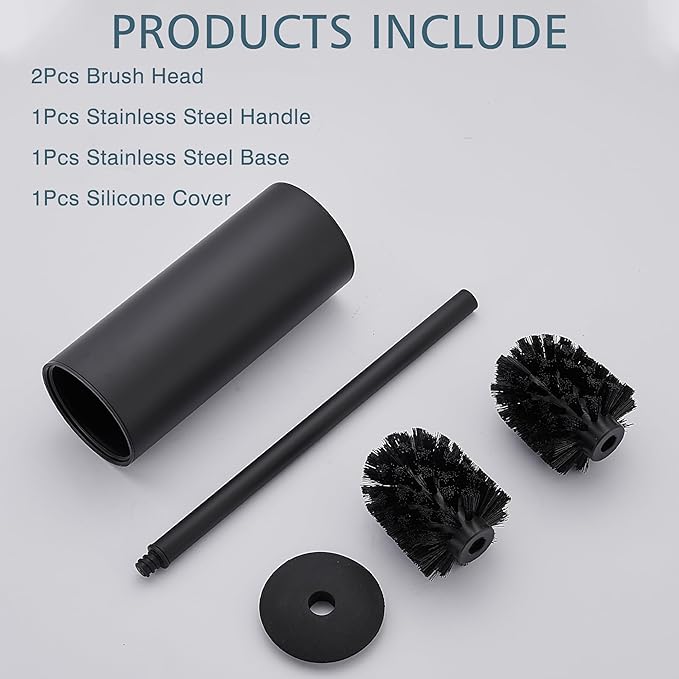 FORIOUS Toilet Brush and Holder Set Black, Heavy Duty 304 Stainless Steel Base - Image 8