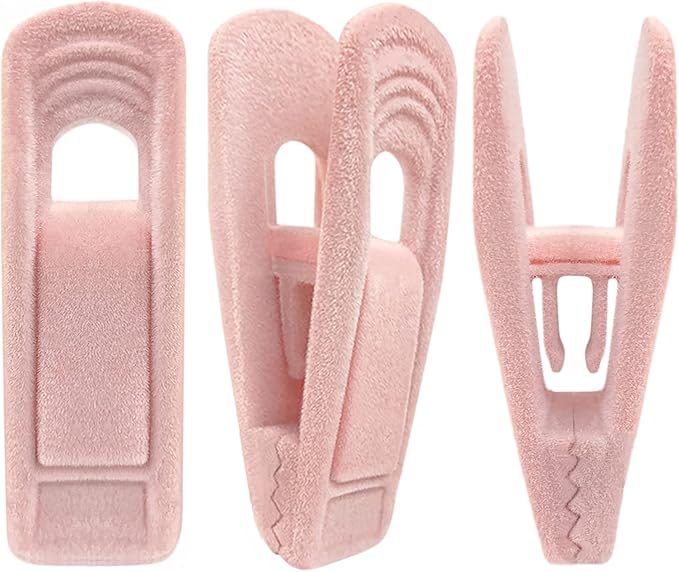 Light Pink Velvet Hanger Clips, Non-Slip Strong Hanger Clips by TOFIIGREM