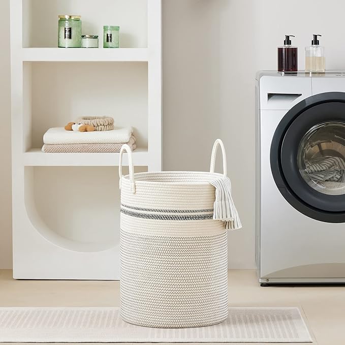 VIPOSCO Large Laundry Hamper, Tall Woven Rope Storage Basket - Image 7