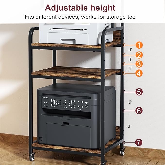 4 Tier Printer Stand with Storage Shelf, Large Tall Printer Table - Image 5