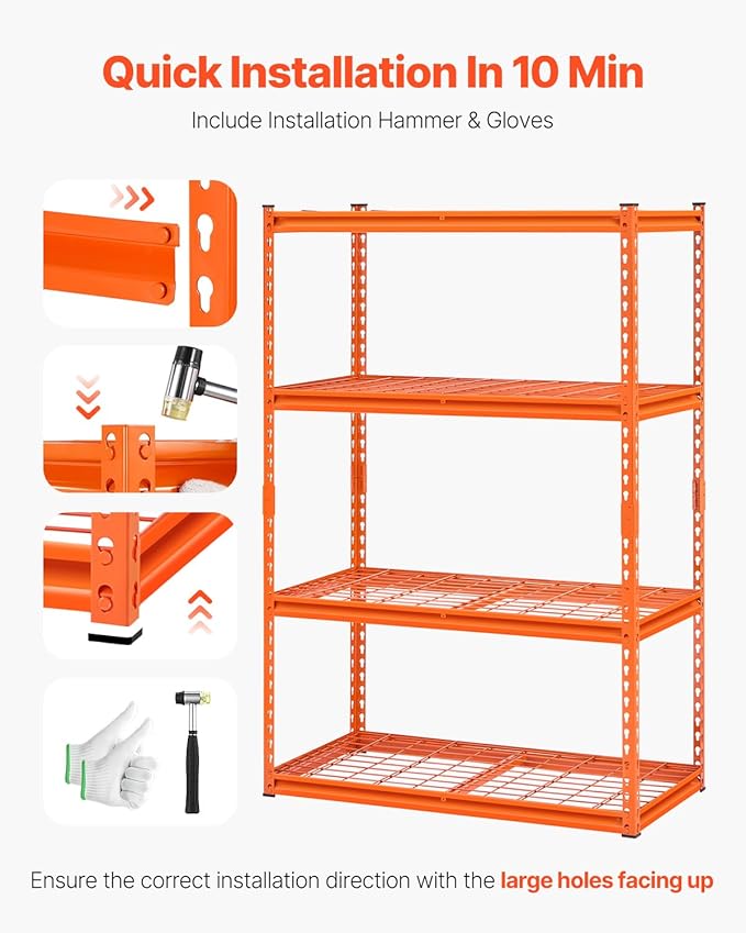 VEVOR Storage Shelves, 2400 lbs, 4 Tier Heavy Duty Garage Shelving, - Image 7