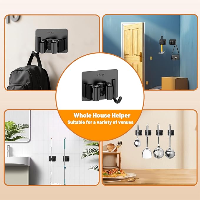 3 Pack Broom Holder Wall Mount, Stainless Steel Broom Holder - Image 3