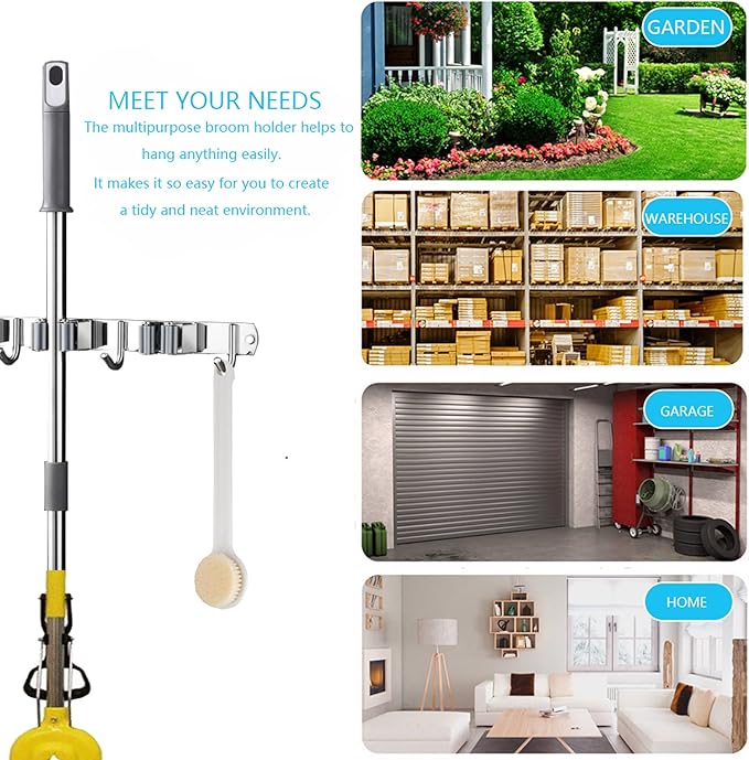 Broom and Mop Holder Wall Mounted, Broom Hanger Storage Rack, Stainless Steel - Image 6