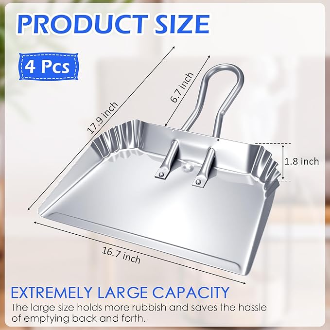 Mumufy 4 Pcs 16 Inch Heavy Duty Metal Dustpan Large Wide Dust Pans - Image 2