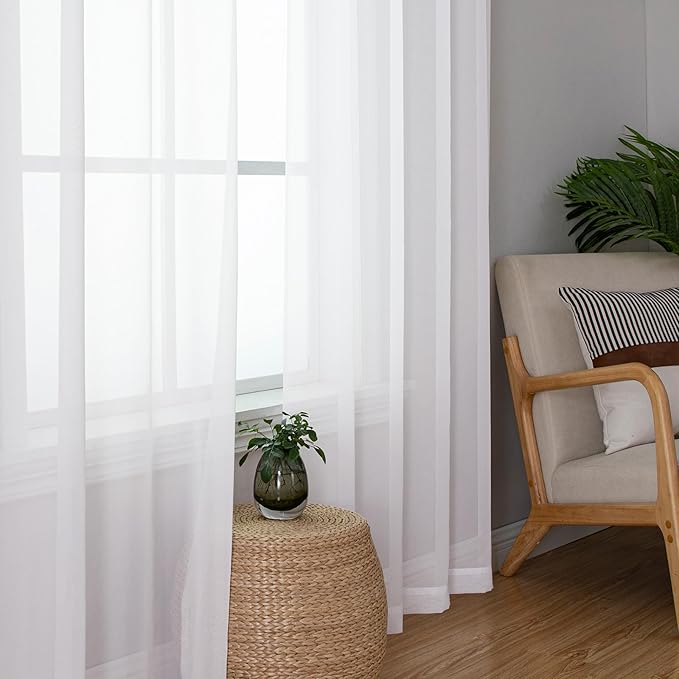 Chyhomenyc White Sheer Curtains 108 Inch Length 2 Panels Set, Extra Long Light - Image 8