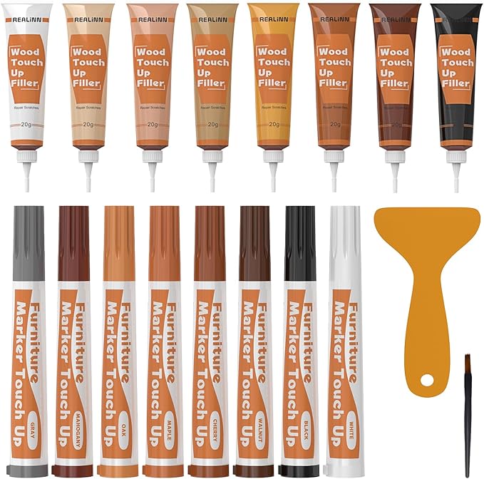 REALINN Wood Furniture Repair Kit 8 Light Colors- Wood Fillers and Touch Up by REALINN