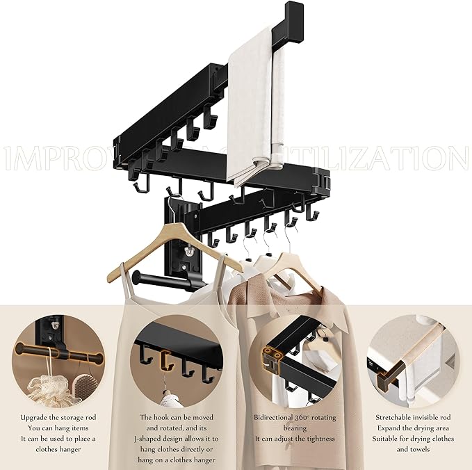 Wall Mounted Collapsible Clothes Drying Rack, Space-Saving Laundry Drying Rack - Image 7