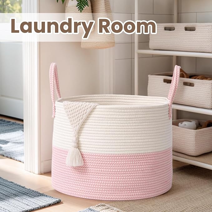 Woven Blanket Basket, 115L Large Rope Storage Bin - Image 7