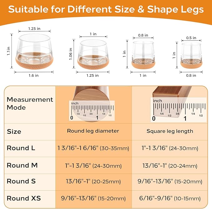 24 PCS Silicone Chair Leg Floor Protectors Medium Fit Rubber Felt Furniture - Image 2