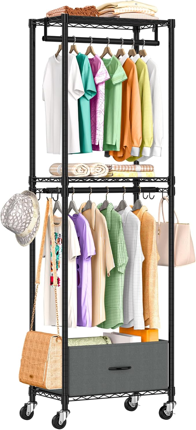 Clothes Rack with Drawers, Freestanding Rolling Garment Rack by Unknown