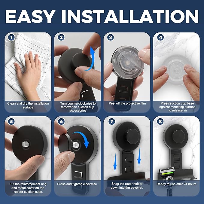 Suction Cup Razor Holder for Shower Wall 2 Pack, Heavy-Duty 15lbs Suction Hooks - Image 5