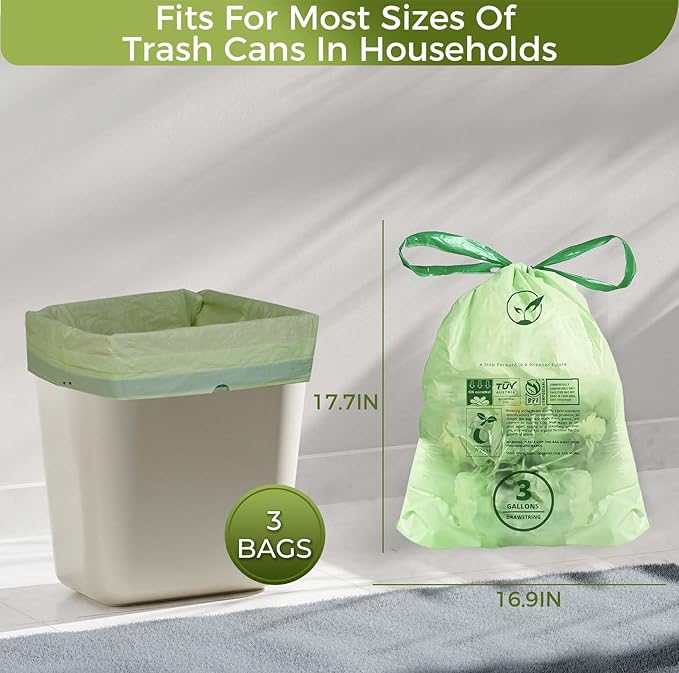 3 Gallon Compostable Trash Bags Drawstring, Heavy Duty Extra Thick 1 Mil - Image 6