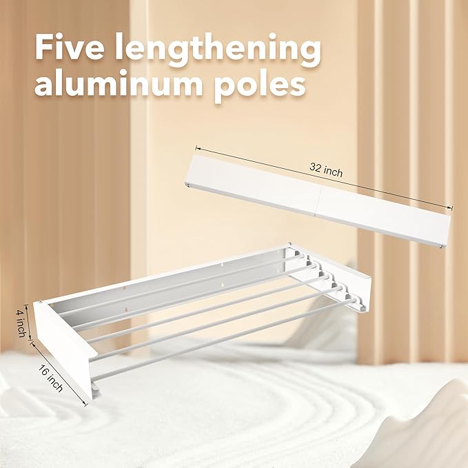 Wall Mounted Drying Rack, Drying Rack Clothing, Collapsible Hanger Racks - Image 2