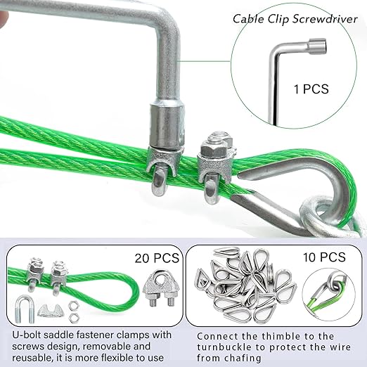 1/8" Wire Rope, 100 Ft PVC Coated Wire Cable Metal Steel Cable Trellis Kit - Image 2