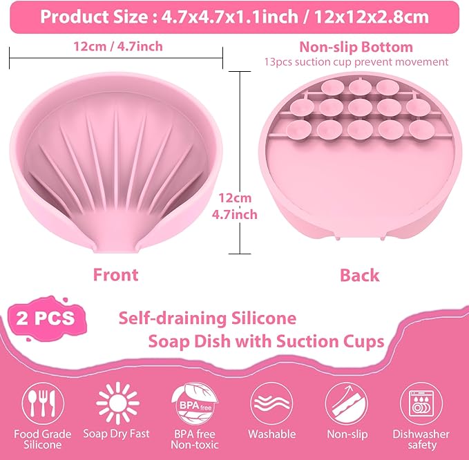 Self Draining Soap Dish, Silicone Suction Cup Soap Holder Tray Savers Container - Image 3