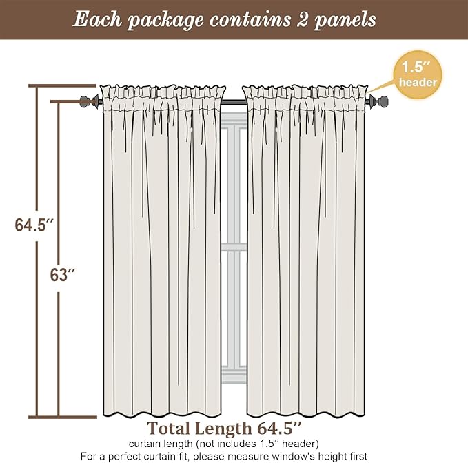Chyhomenyc Taupe Sheer Curtains 63 Inch Length 2 Panels, Light Filtering Airy - Image 5