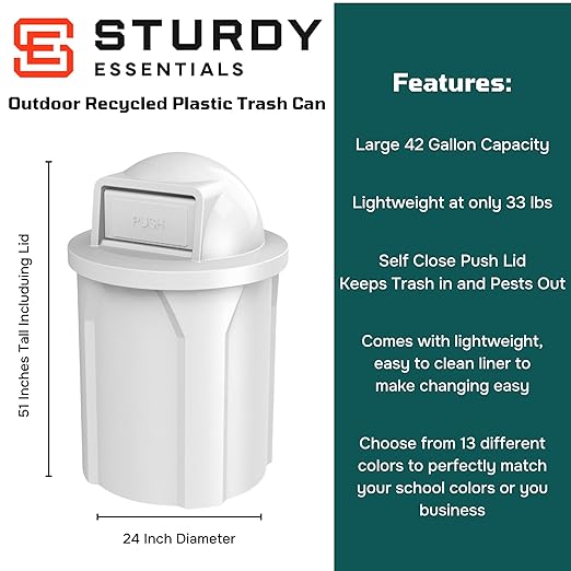 42 Gallon Circle 100% Recycled Plastic Heavy Duty Outdoor Commercial Trash Can - Image 2