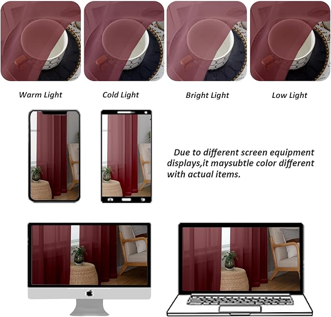 Chyhomenyc Burgundy Sheer Curtains 78 Inches Long 2 Panels Set - Image 4