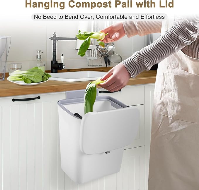 2 Pack Kitchen Compost Bin, Hanging Small Trash Can - Image 2