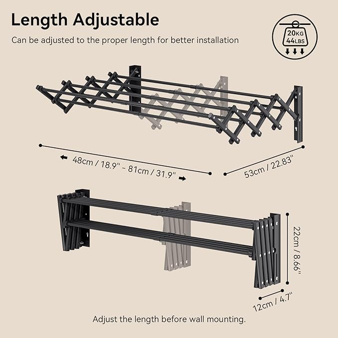 APEXCHASER Clothes Drying Rack Wall Mount, Laundry Drying Rack, Accordion - Image 4