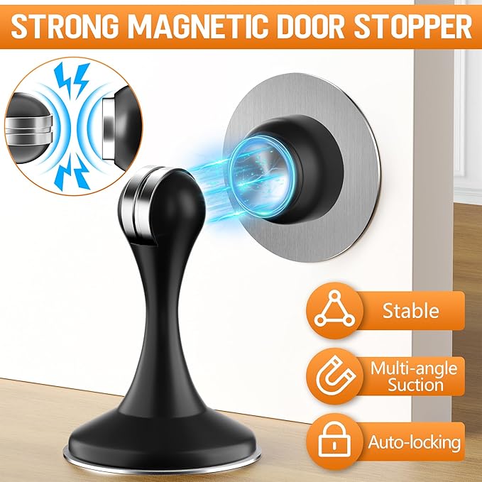 Crosize Magnetic Door Stoppers 4 Pack, Stainless Steel Door Catch - Image 2