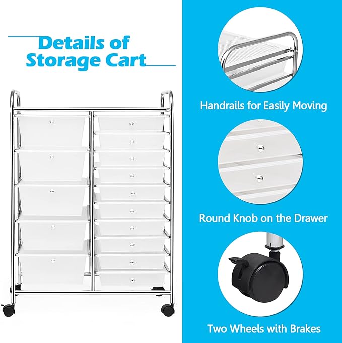 GOFLAME 15-Drawer Rolling Storage Cart, Utility Cart - Image 5