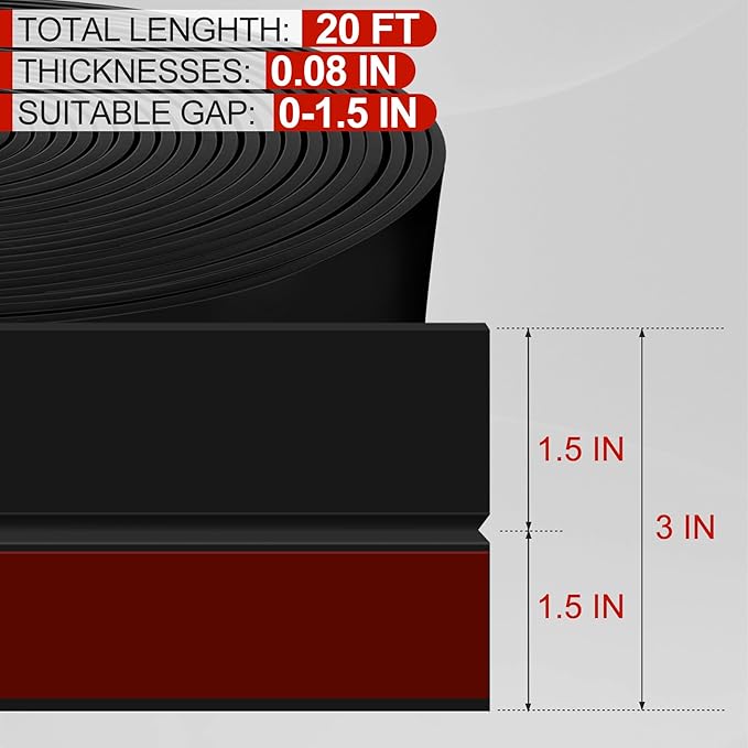 MYFAMIREA Door Weather Stripping 3IN x 20FT Door Draft Stopper Seal Tape - Image 2