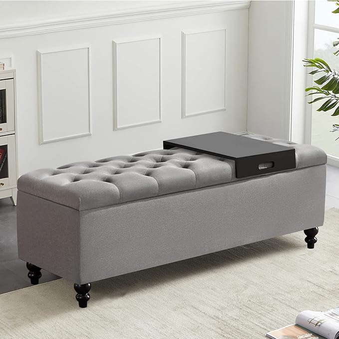 Storage Ottoman 50.2 Inches Upholstered Fabric Storage Ottoman Bench，Button by LivingGiving