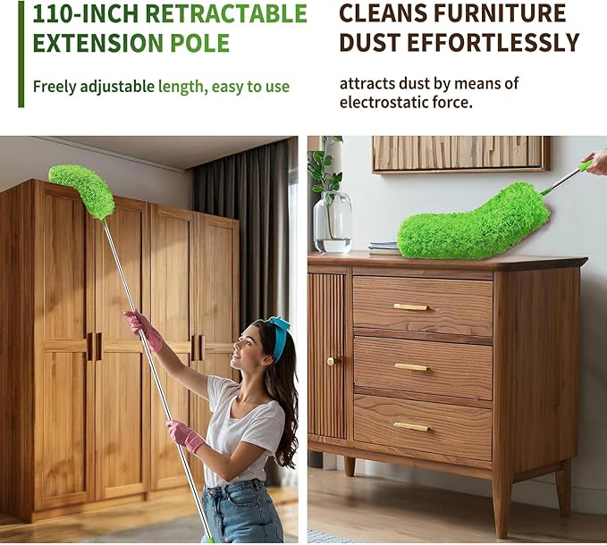 Cobweb Duster with Extension Pole, Washable Cleaning Duster Set with 2 Duster - Image 5