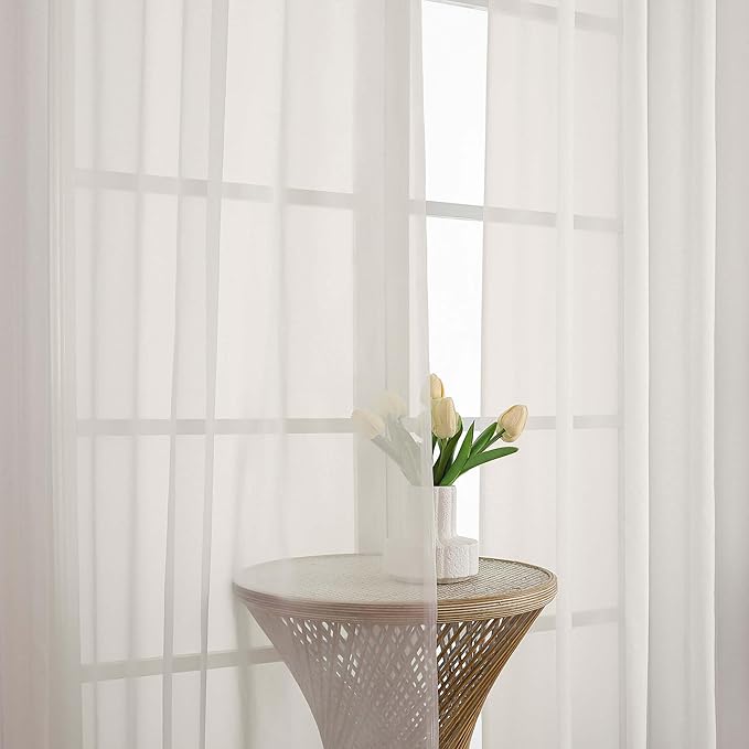Chyhomenyc Ivory Sheer Curtains 96 Inches Long 2 Panels, Light Filtering Ivory - Image 6