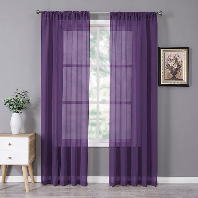 Tollpiz Sheer Curtains Linen Textured Bedroom Curtain Sheers Light Filtering by Tollpiz