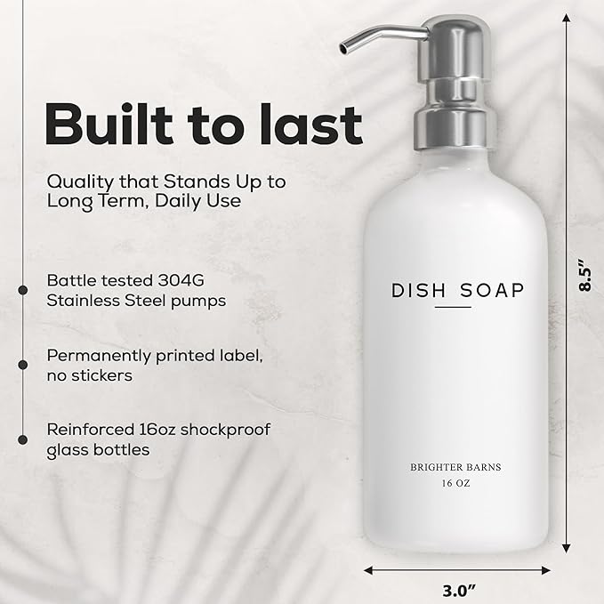 White Glass Hand and Dish Soap Dispenser Set by Brighter Barns - Image 3