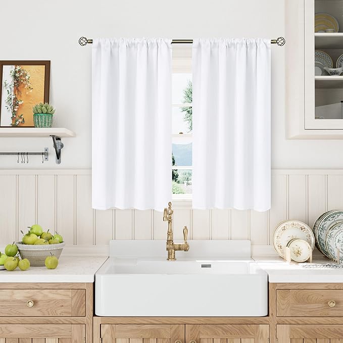 BGment Rod Pocket White Curtains 40 Inches Length - Image 2