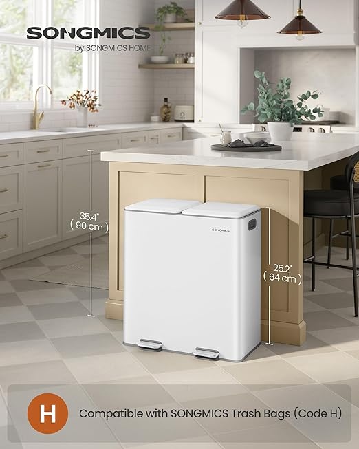 SONGMICS Trash Can, 2 x 8 Gallon Double Garbage Can - Image 2