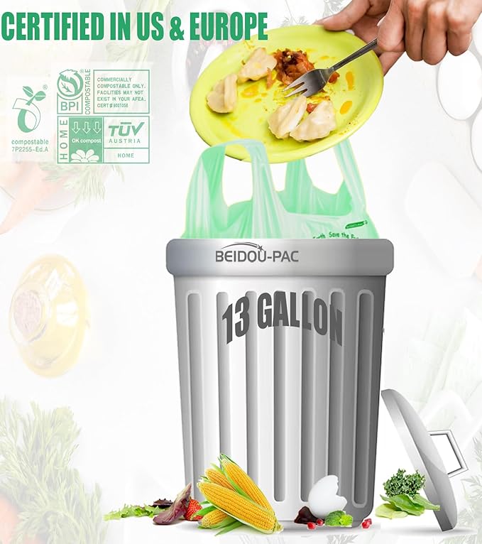 13 Gallon Compostable Trash Bags, Compost Bags Tall Kitchen Trash Bags - Image 4
