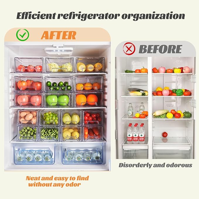 PeJeyiee 2 Pack Clear Stackable Refrigerator Organizers and Storage Drawers - Image 4