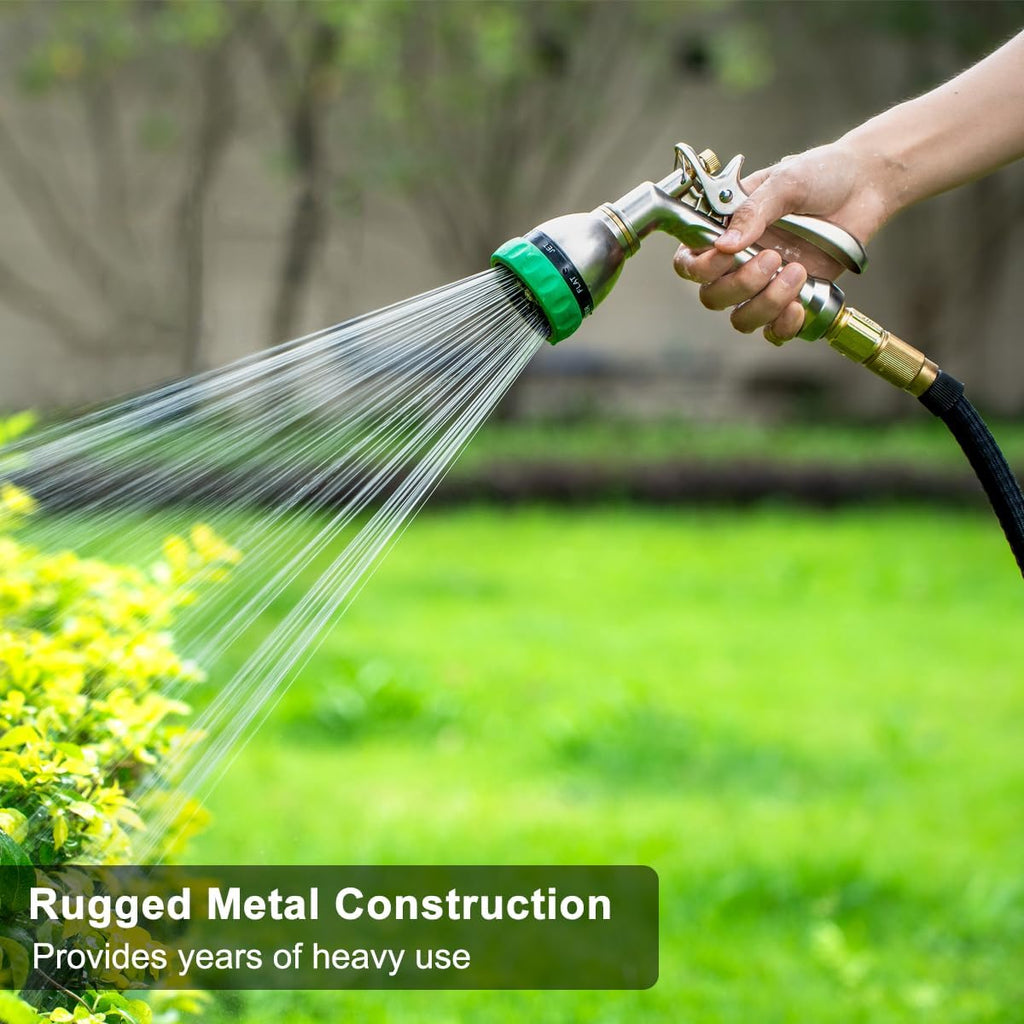 Upgraded 100% Metal Garden Hose Nozzle Heavy Duty, 7 Spray Patterns