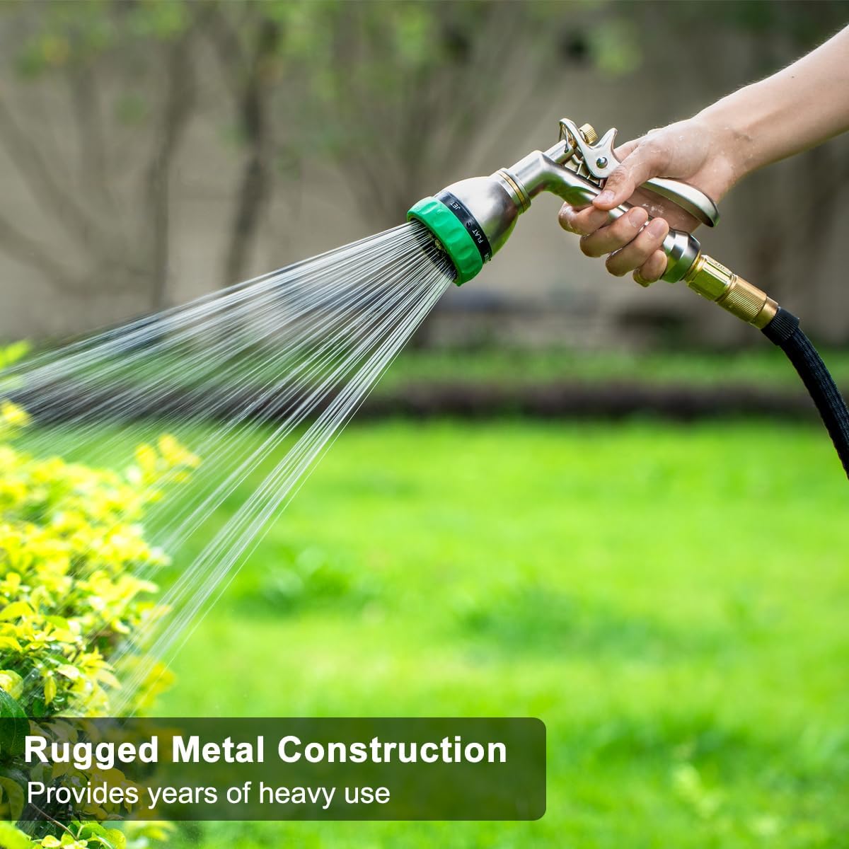 Upgraded 100% Metal Garden Hose Nozzle Heavy Duty, 7 Spray Patterns