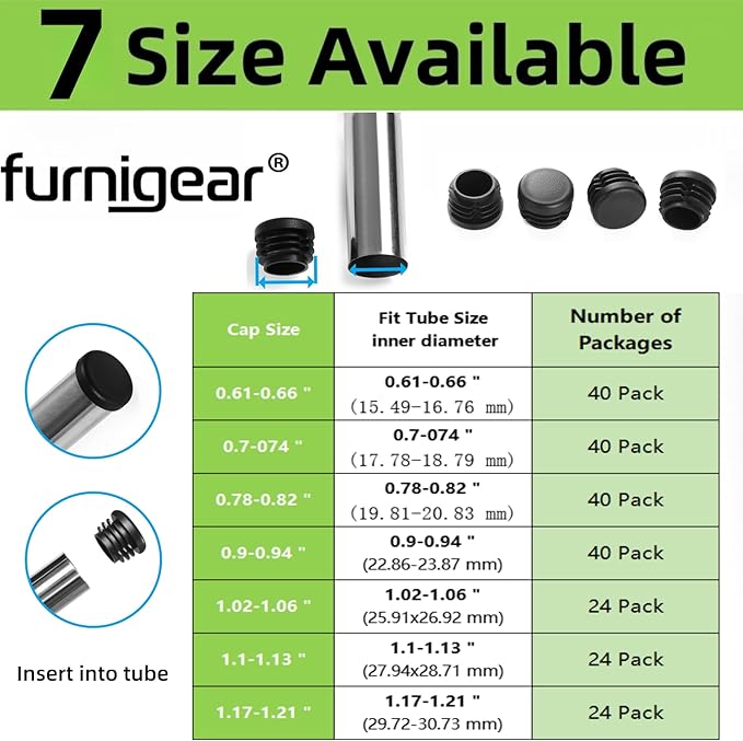 Furnigear Plastic Plugs Tubing End Caps Chair End Caps 1 1/4" Outside Bottom - Image 3