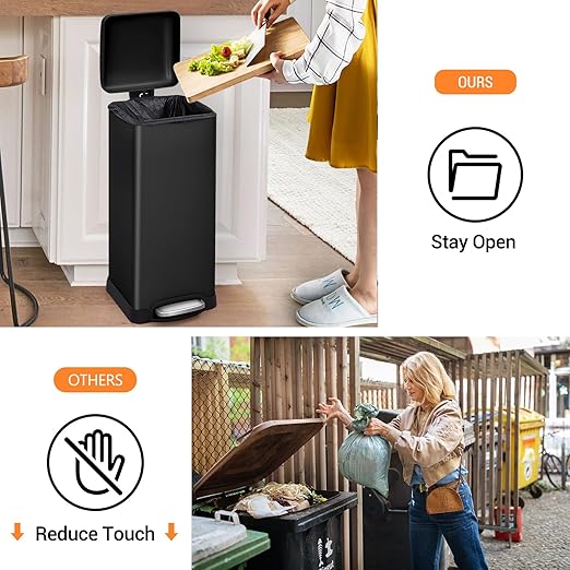 8 Gal/30L Slim Trash Can, Rectangular Step-On Stainless Steel Garbage Can - Image 6