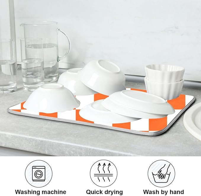Burnt Orange Chessboard Dish Drying Mat - Image 7
